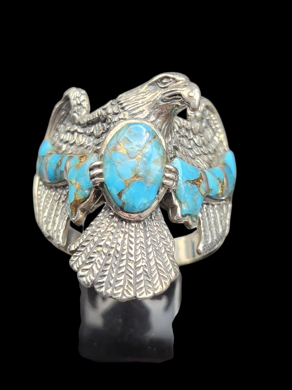 Sterling Silver Eagle Ring with Turquoise Cabochon, Size 13